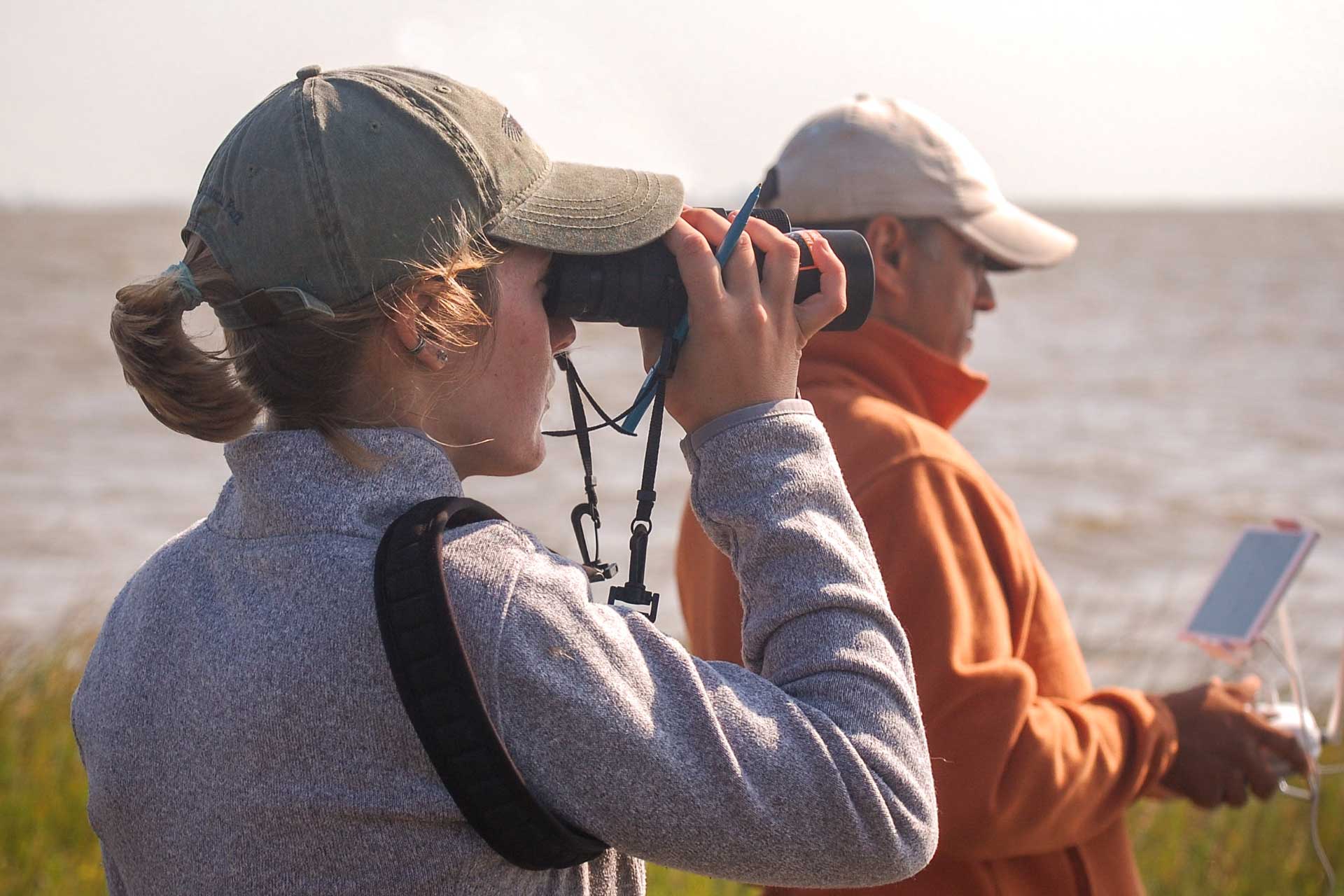Anna Vallery and Marc Mokrech conduct a UAV survey of Bastrop Bay.
