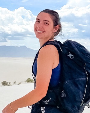 Close up of Ashlyn hiking White Sands.