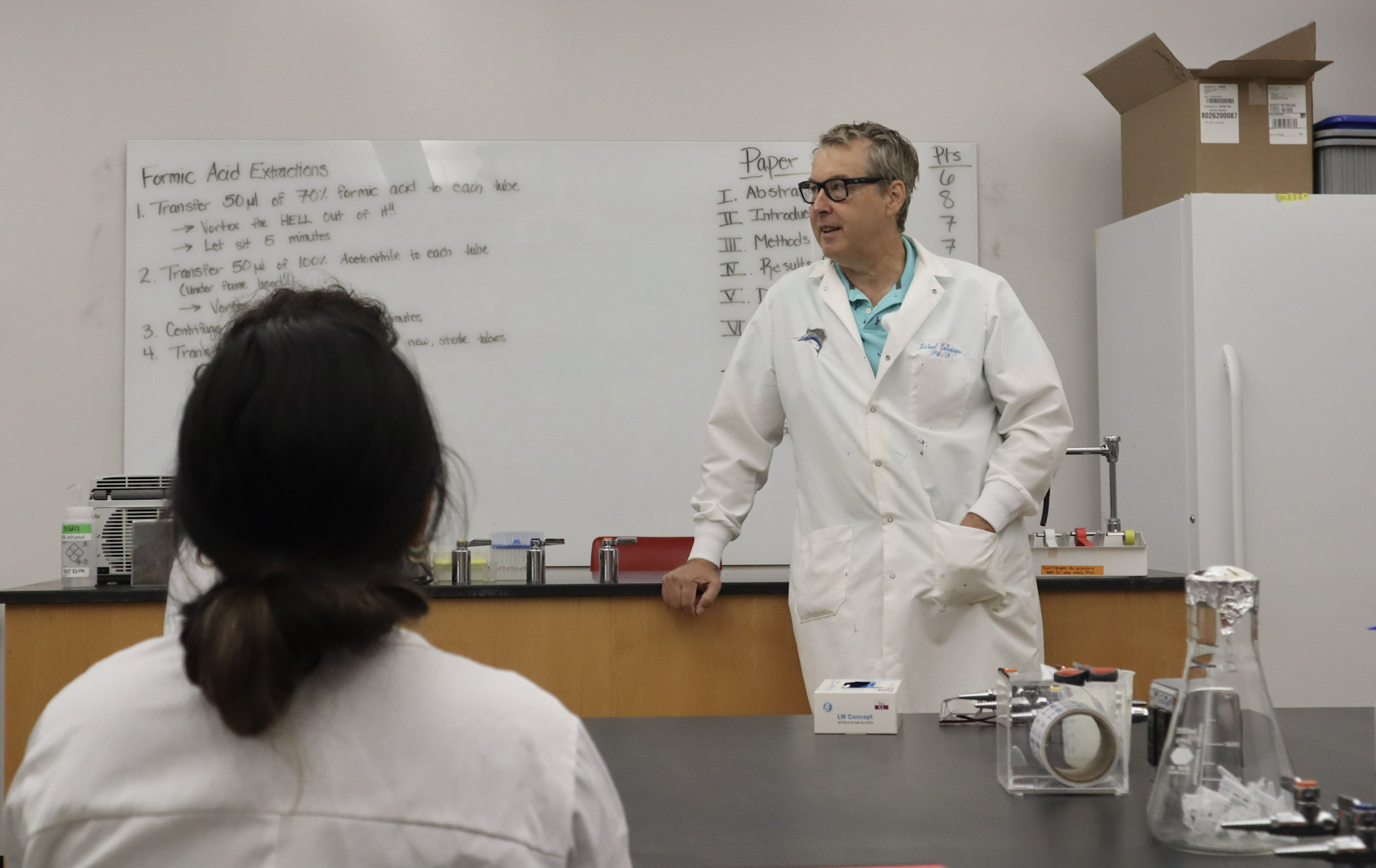 Michael LaMontagne speaking to his students