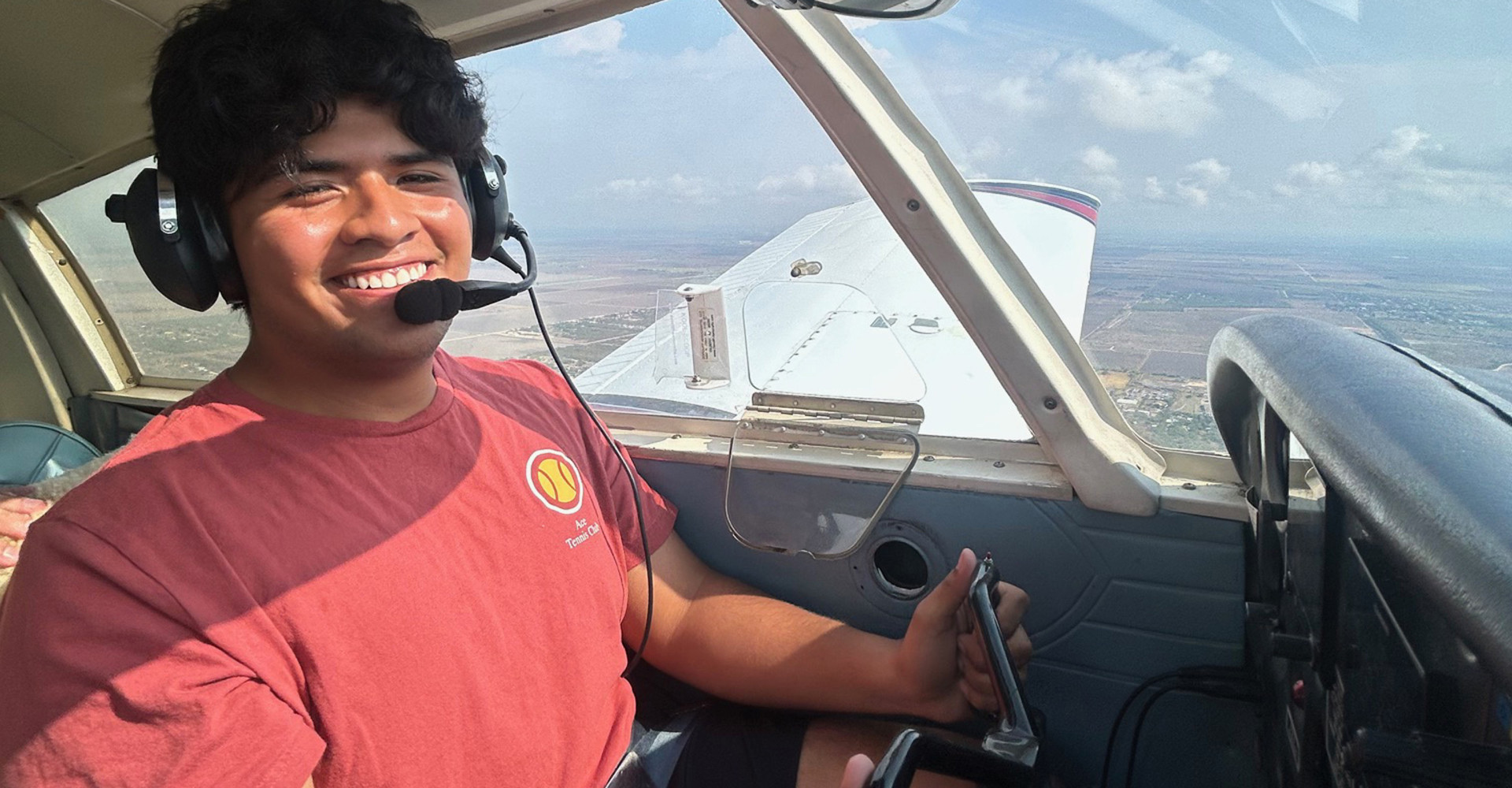 Image of New Hawk Scholarship recipient JJ Garza flying