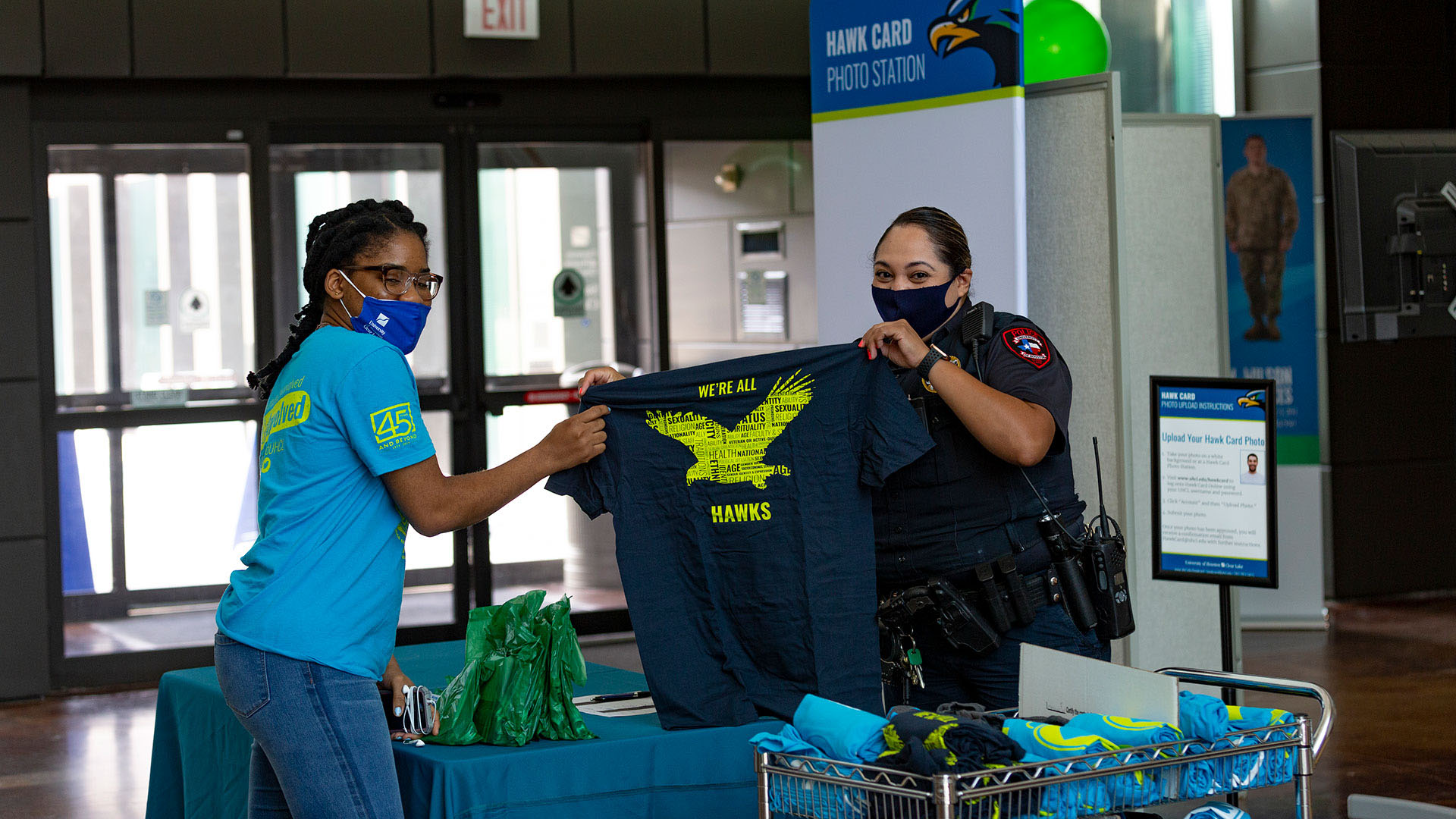 UHCL student and police officer with shirt