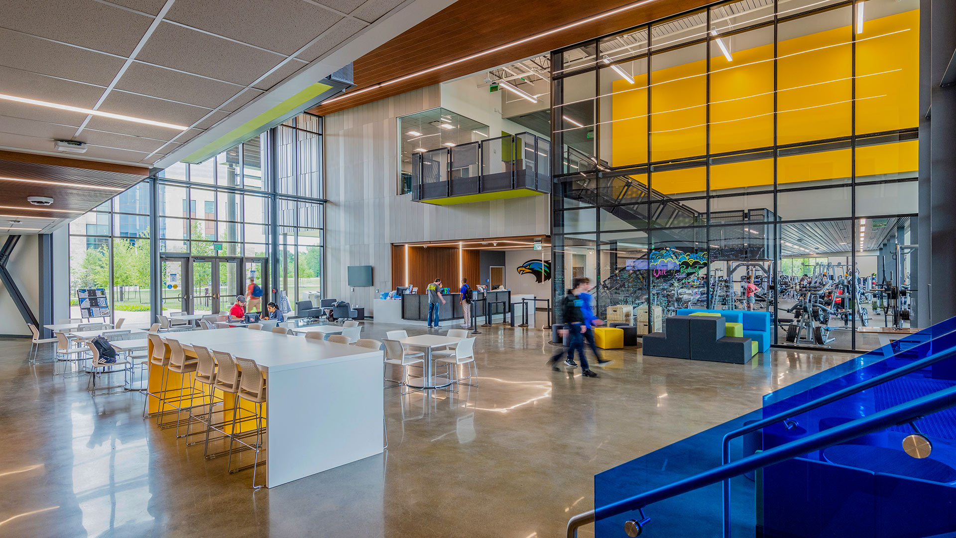 UHCL Recreation and Wellness Center's bright, open lobby