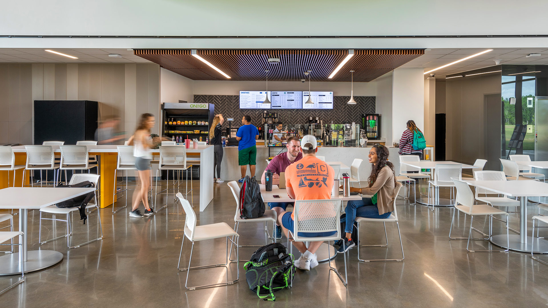 UHCL Recreation and Wellness Center's Cafe full of chatting students