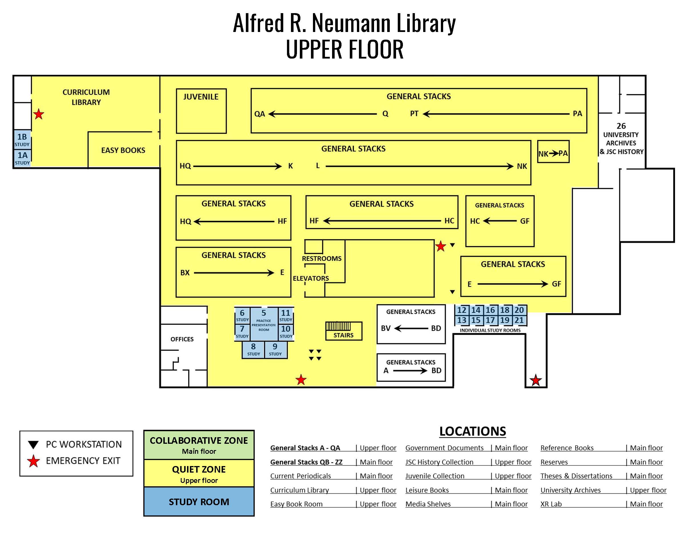 Alfred R. Neumann Library Upper Floor Map