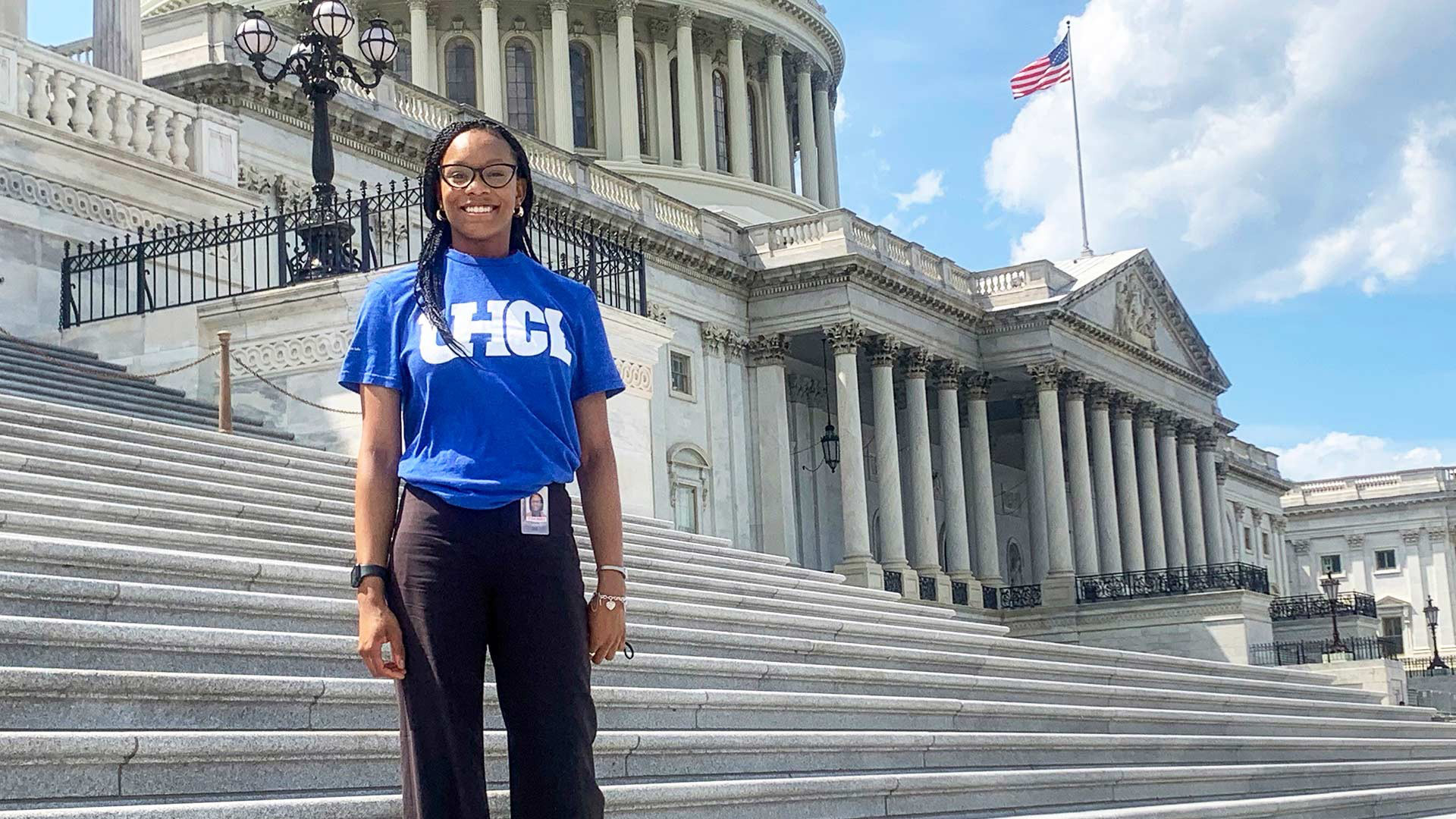 Photo of UHCL Intern, Kaylee Madden, at the Capitol