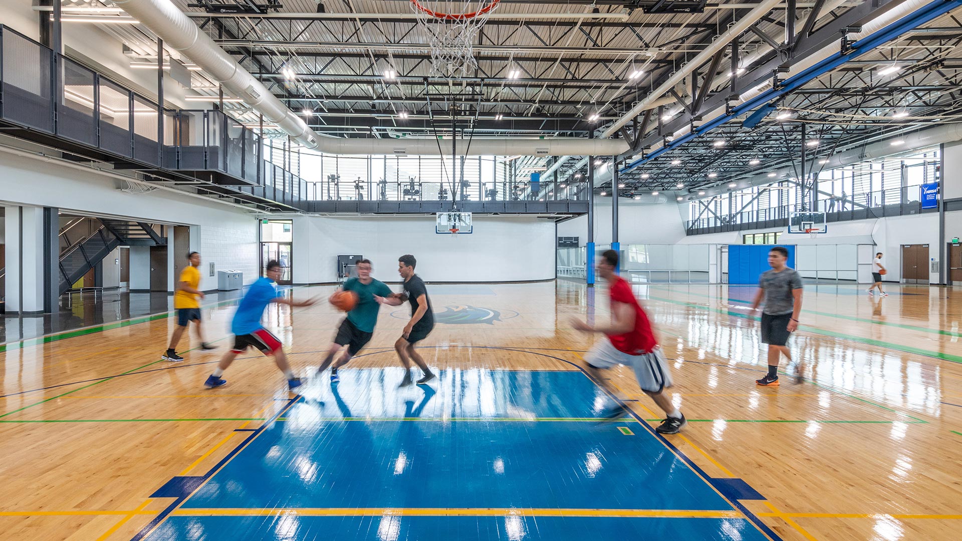 Students playing basketball