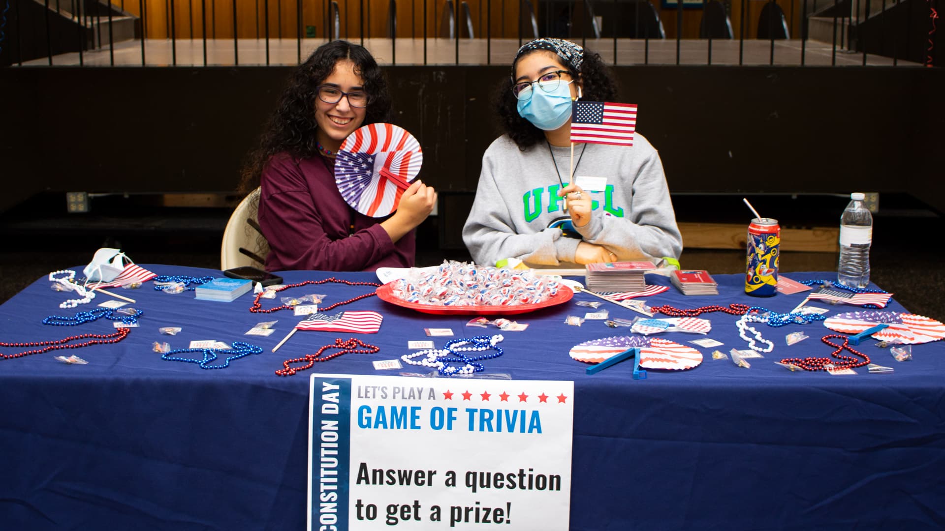 Students at a Constitution Day table